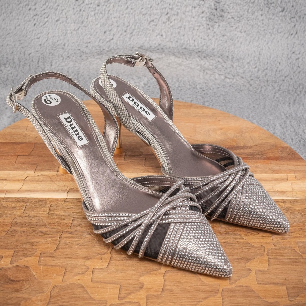 Dune London Women Cloudia Pointed Toe Heels Prom Silver Rhinestone Size 6‎